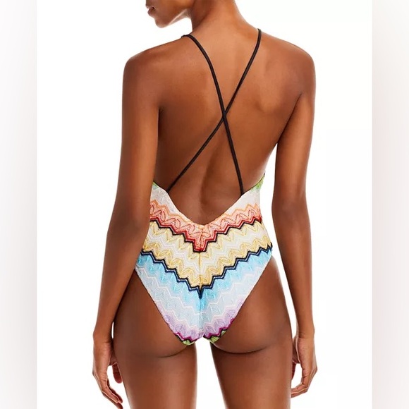 New Missoni Chevron Knit One-Piece Swimsuit Crochet Rainbow Bikini Rare 38 - Picture 6 of 16